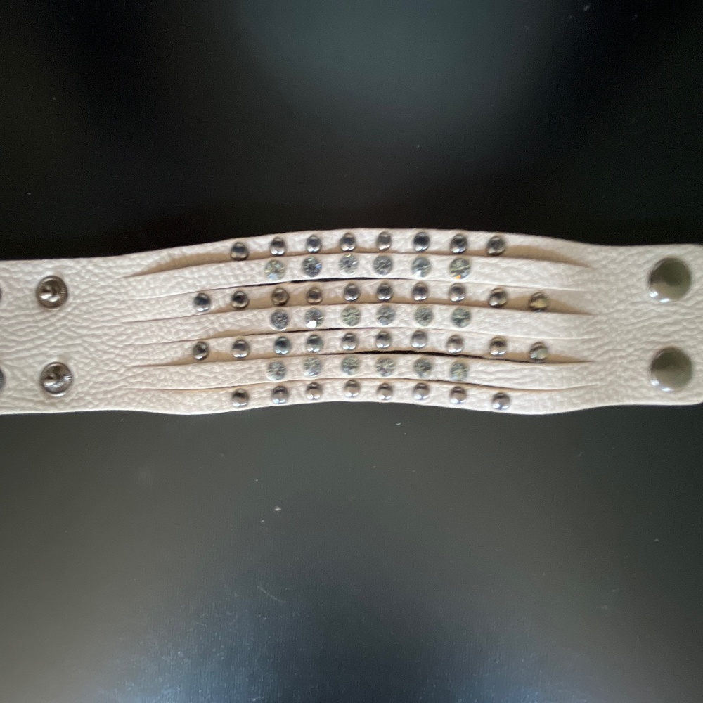Rhinestone and Metal Leather Cuff Bracelet